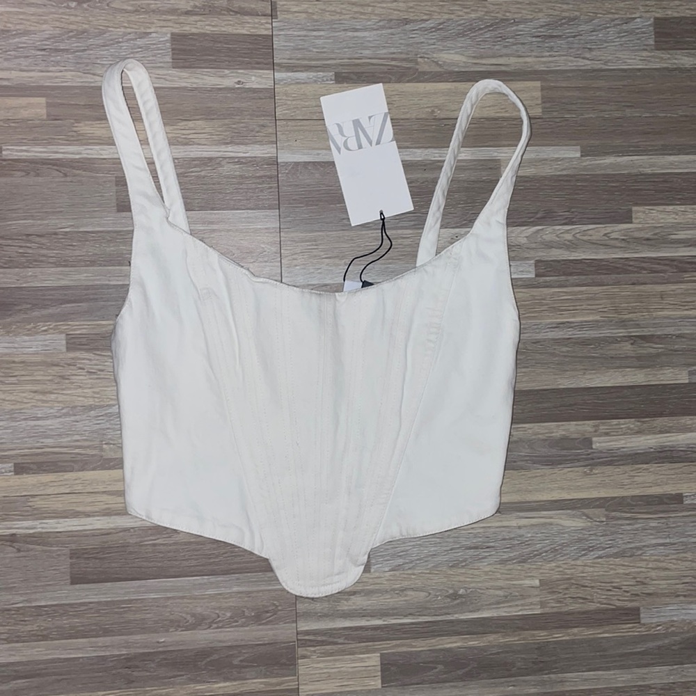 Zara white denim zipper back top
